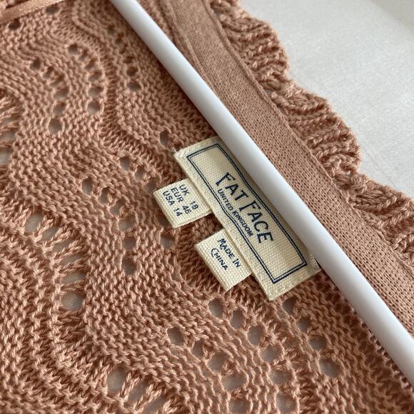 Fat Face Women's Peach Crochet 100% Cotton Tunic Sweater Top Size 14 Coastal - Picture 5 of 10